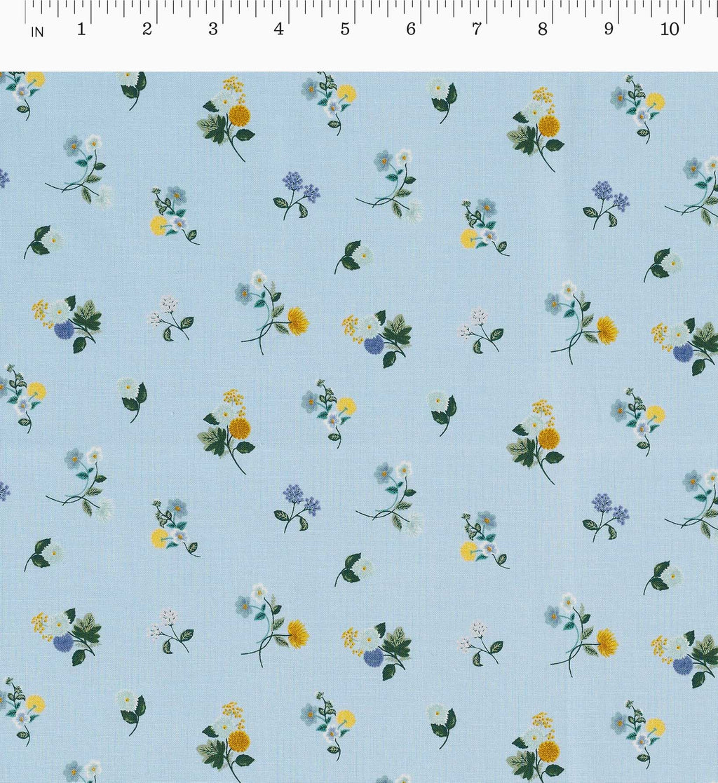 Ditsy Dahlia Cotton Fabric - Blue