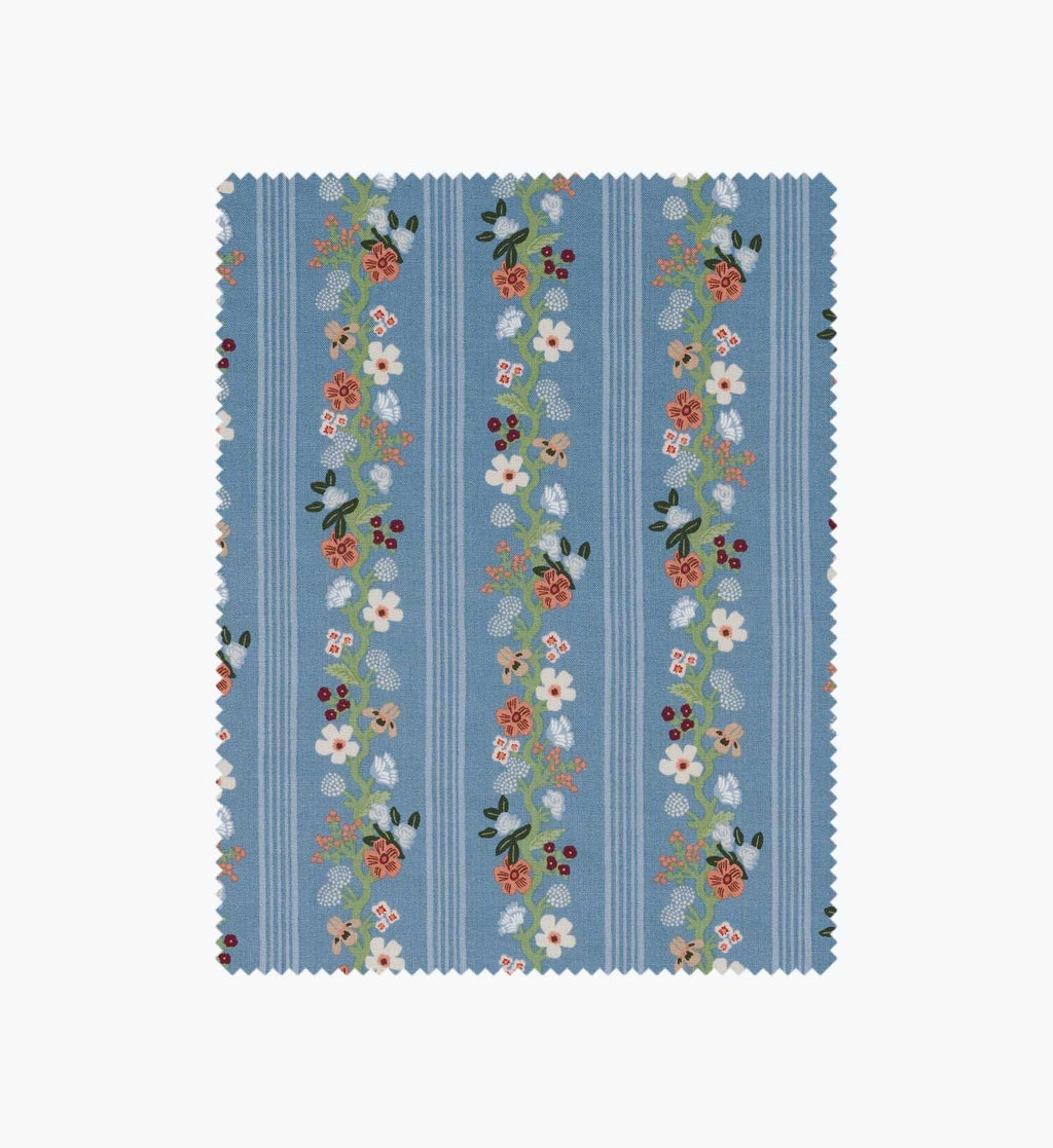 Floral Trellis Stripe Cotton Fabric - Slate