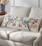 Embroidered Lumbar Pillow Cover - Peacock Ivory