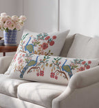 Embroidered Lumbar Pillow Cover - Peacock Ivory
